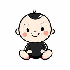Simple design of a cute cartoon toddler with simple lines on a white background, captured in a minimalist high-definition style.

