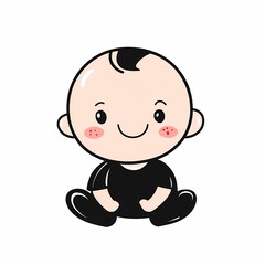 Simple design of a cute cartoon toddler with simple lines on a white background, captured in a minimalist high-definition style.

