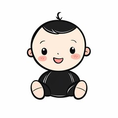 Simple design of a cute cartoon toddler with simple lines on a white background, captured in a minimalist high-definition style.

