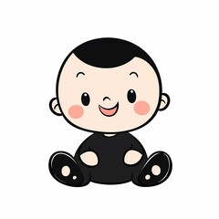 Simple design of a cute cartoon toddler with simple lines on a white background, captured in a minimalist high-definition style.

