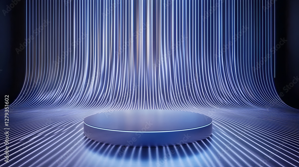 Poster dynamic light display on modern stage futuristic venue visual art high-tech environment wide angle a