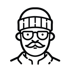 Winter Man Face Outline Icon Isolated On White Background