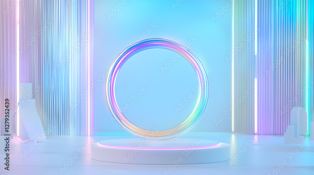 Poster dynamic light reflections in a modern studio abstract art installation minimalist design bright colo