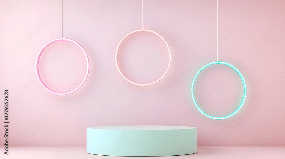 Poster contemporary circular decor display studio setting visual art minimalist environment eye-level view 