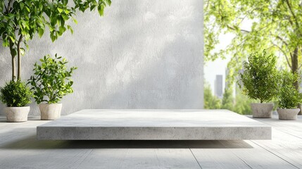 Concrete platform, plants, city view, zen garden, product display