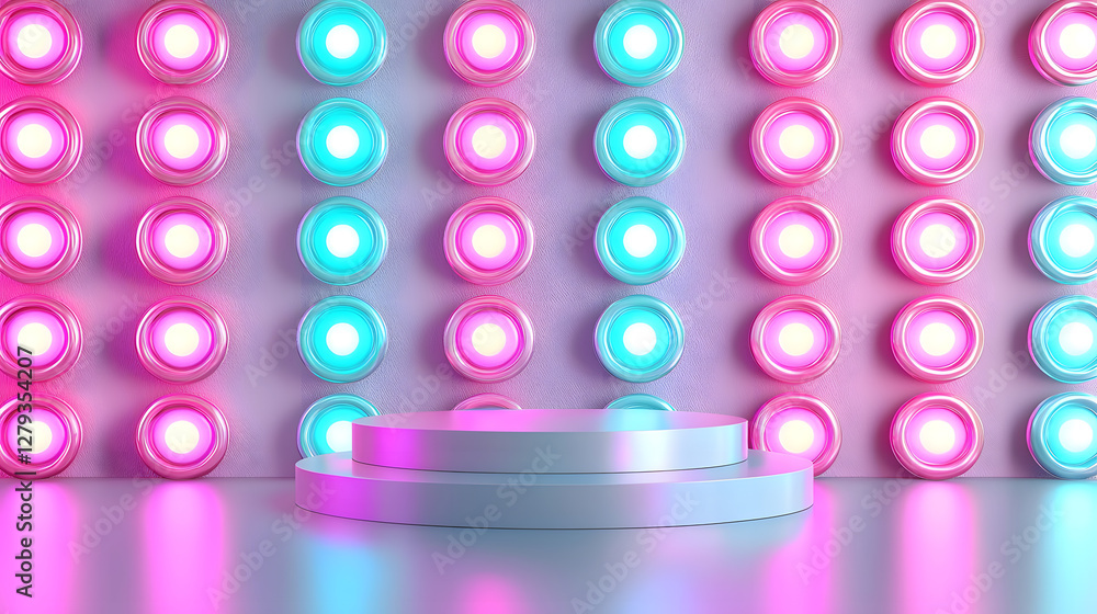 Poster vibrant light display event modern stage digital art studio setting dynamic perspective visual impac