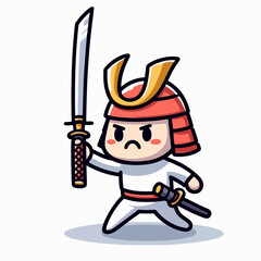 cartoon vector illustration of a person carrying a katana
