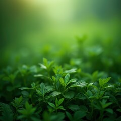 Close-up lush green background with leaves and light streaks in a grid pattern