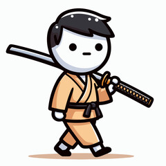 cartoon vector illustration of a person carrying a katana