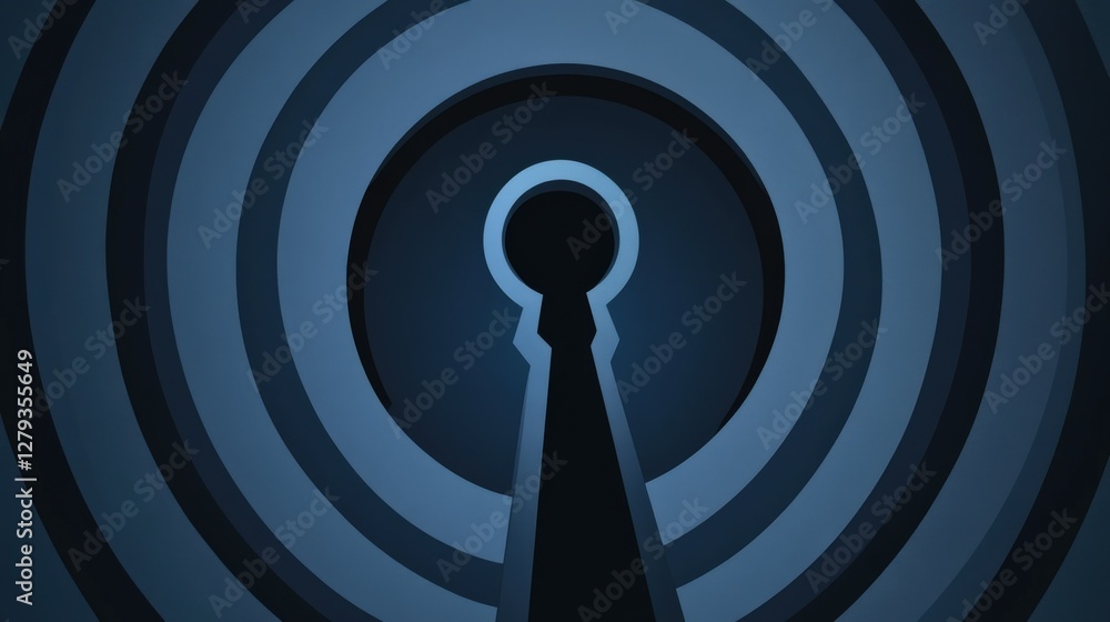 Poster abstract keyhole design with concentric circles, symbolizing mystery and security themes