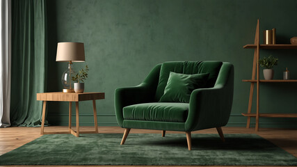 dark room with a sofa and a lamp