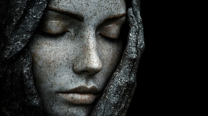 Obraz premium Serene woman, dark hood, black background, artistic portrait, ideal for beauty or fantasy