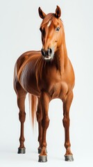 Obraz premium Majestic chestnut horse standing gracefully against a light backdrop showcasing its elegant physique and expressive features