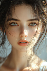 Dreamy Portrait of a Beautiful Young Woman with Alluring Eyes and Natural Beauty