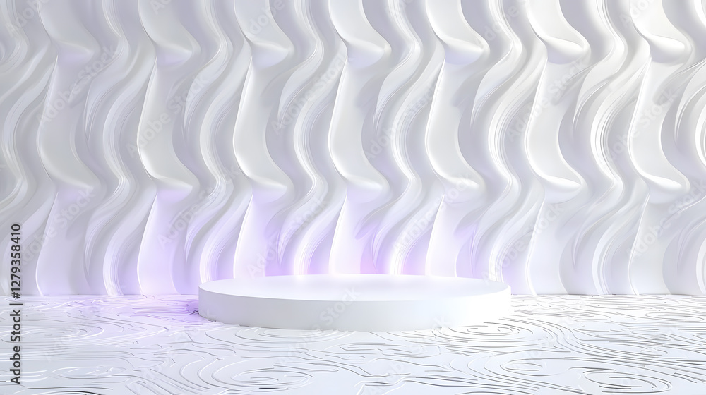 Aufkleber modern white wave design showcase studio space 3d rendering artistic environment elevated viewpoint 