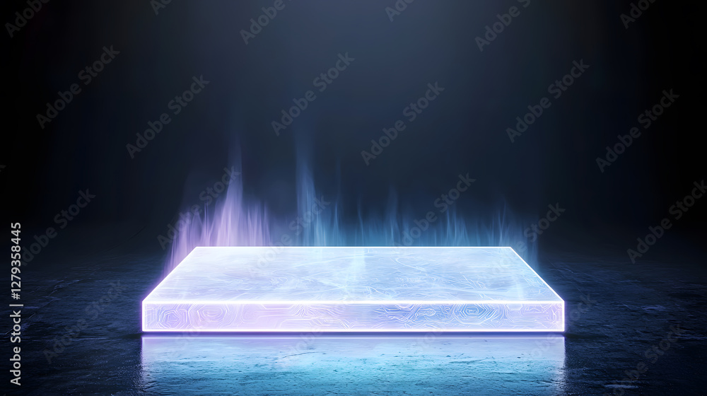 Aufkleber illuminated ice platform futuristic space digital art dark environment abstract view ethereal concep