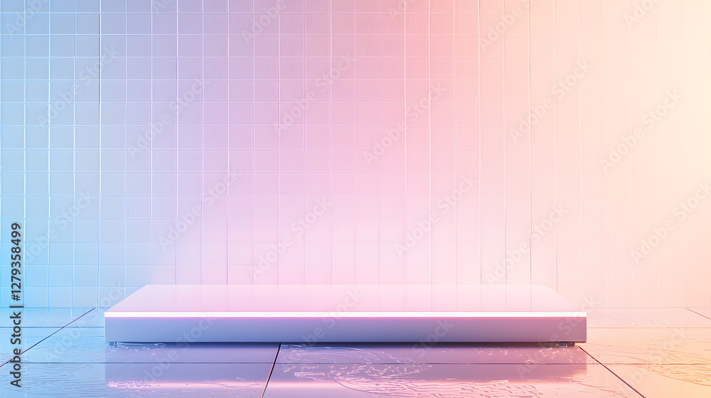 Poster dynamic minimalist stage setup modern studio image display vibrant lighting eye-level view conceptua