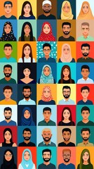 Diverse people avatars, various headshots, colorful background. Possible use social media, diversity awareness