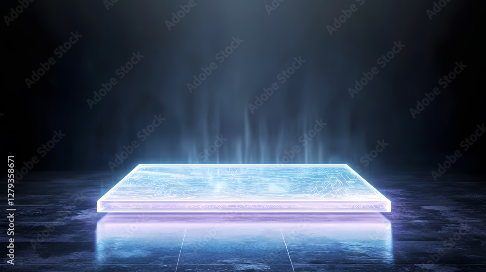 Poster futuristic holographic display technology demonstration virtual space visual art high-tech environme