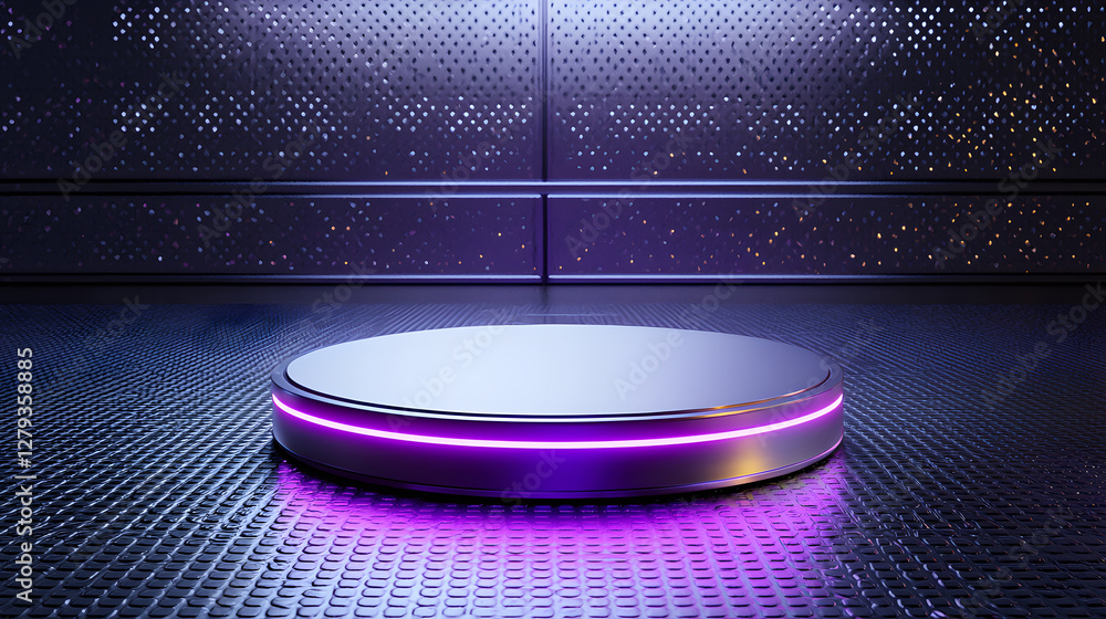Poster dynamic stage setup futuristic studio product showcase innovative environment low angle modern techn