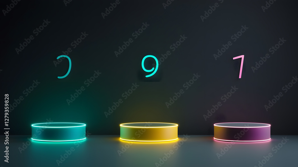 Poster illuminated numbers display action modern studio digital art minimalist environment close-up view ey