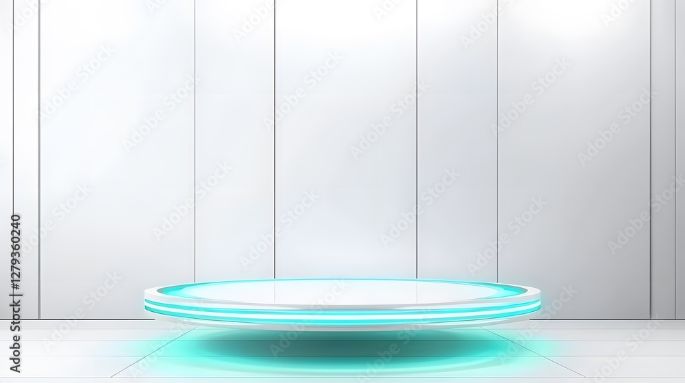 Poster futuristic display platform modern space digital presentation minimalist design aerial view tech con