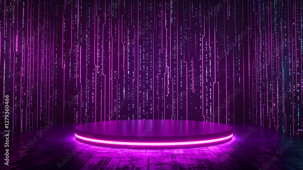 Poster dynamic light display virtual stage digital art futuristic environment low angle view concept of inn