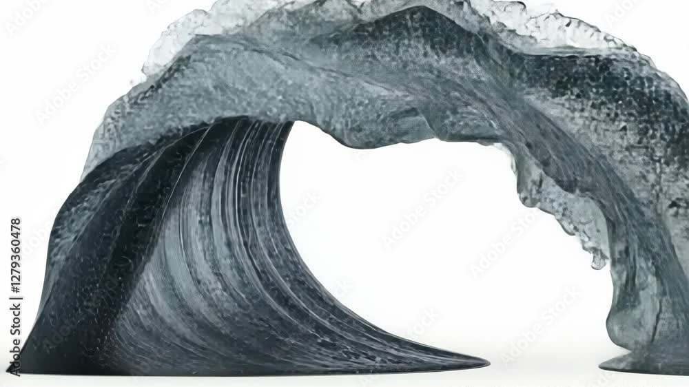 Poster intricate black and white sculpture depicting ocean wave form created with flowing lines and texture