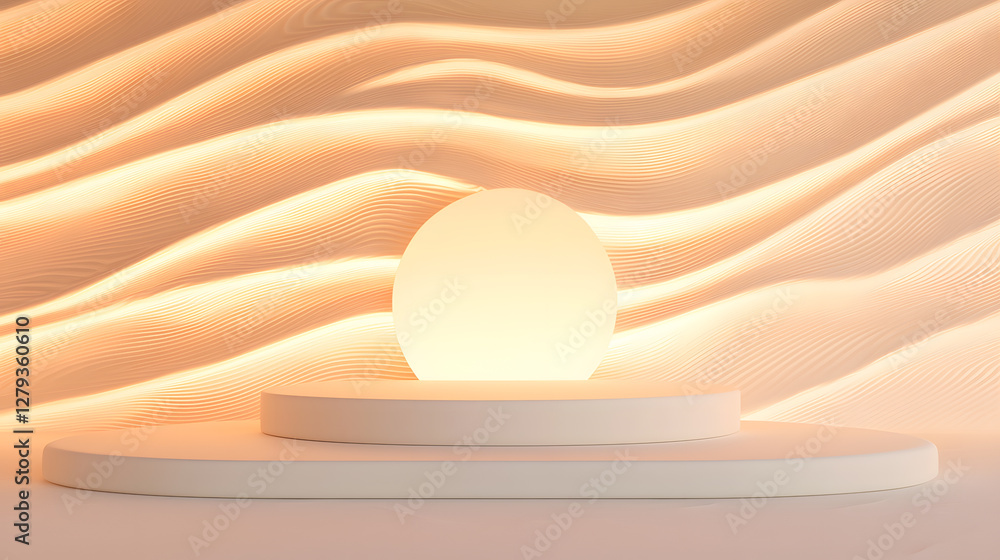 Poster illuminated sphere display modern gallery 3d art installation minimalist environment close-up view c