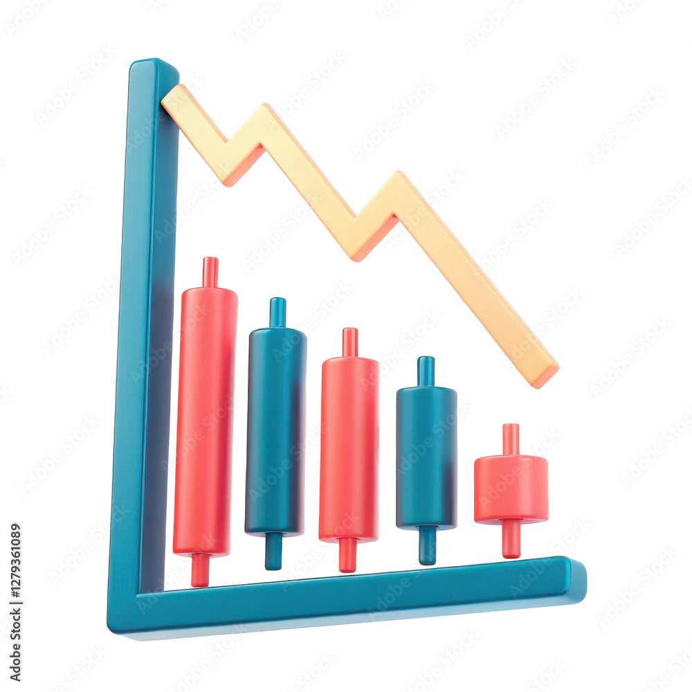 Poster business investment concept, 3d graph with colorful candlestick patterns showing clipart photo isola
