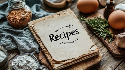 a simplistic recipe cover. the cover says "Recipes" on it written in a simple font.
