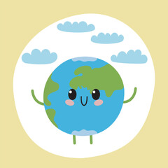 Cute smiling globe vector illustration. Cute smiling Earth planet,  vector illustration. Childish happy globe for backgrounds, banner, card, illustration.