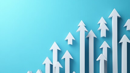 Upward Arrows on Blue Background Symbolizing Growth, White arrows pointing upwards on a blue background, symbolizing growth or progress