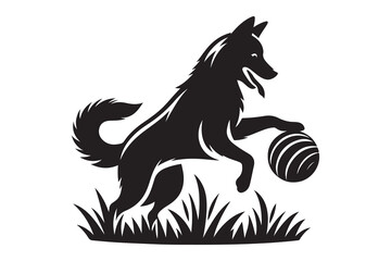 A dog Playing with Ball silhouette vector Illustration on white background