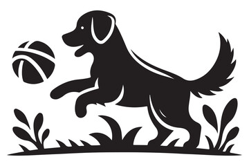 A dog Playing with Ball silhouette vector Illustration on white background