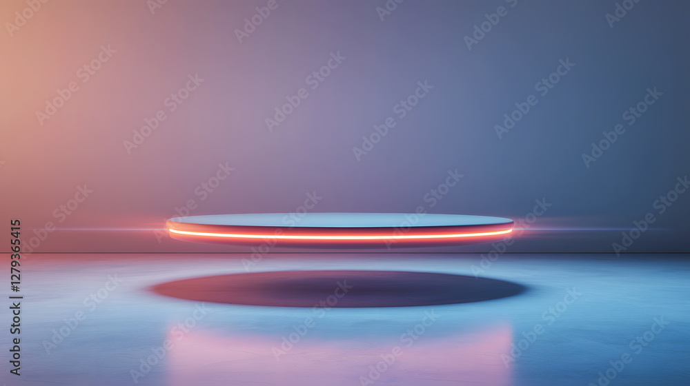 Poster floating platform display futuristic studio 3d render minimalist design eye-level perspective digita