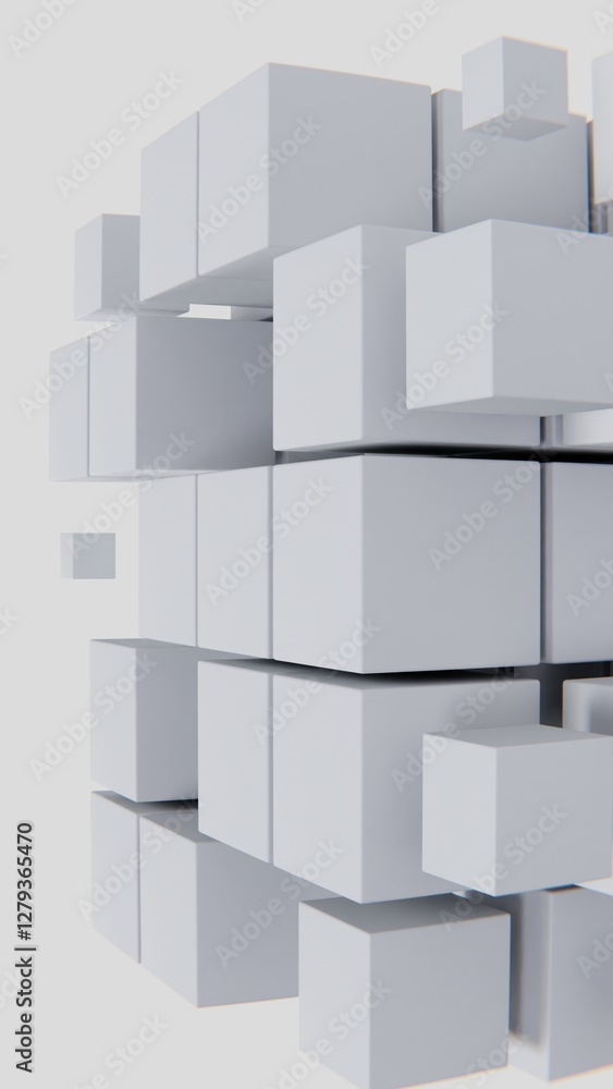 Poster abstract 3d vertical cubes blocks mosaic tile futuristic modern shape light white motion render grap