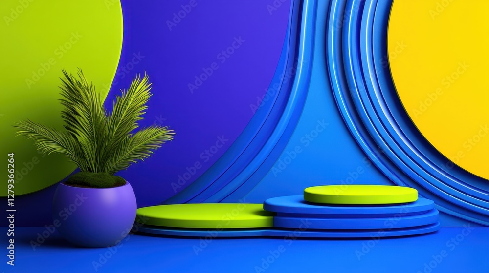 Poster abstract pistachio and sapphire background with concentric circles in different sizes