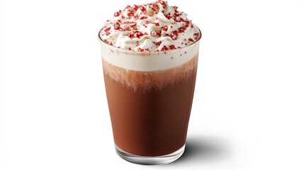 Creamy Red Velvet Beverage with Toppings in Glass Cup