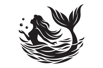 Silhouette icon of a mermaid , isolated on white background