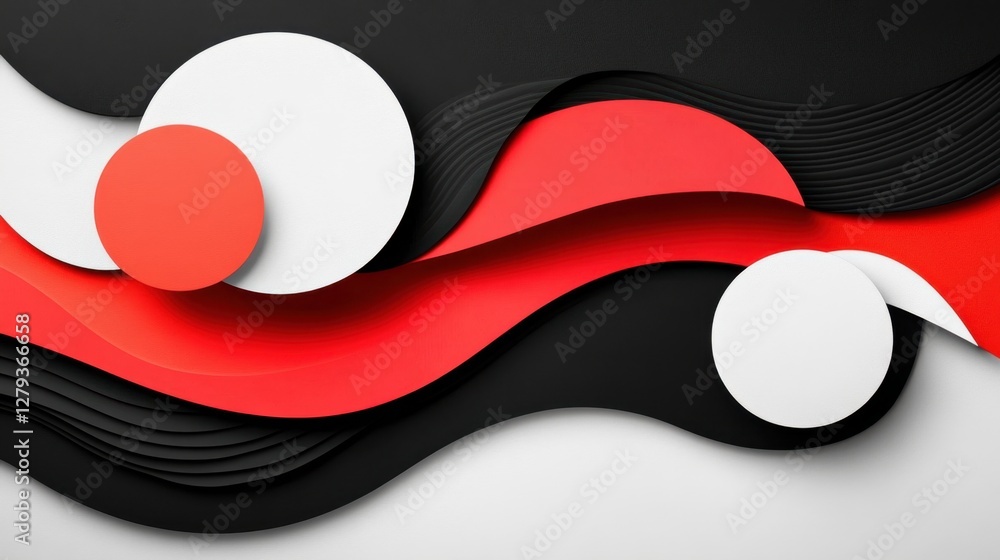 Poster abstract salmon and charcoal background with crescents in different sizes