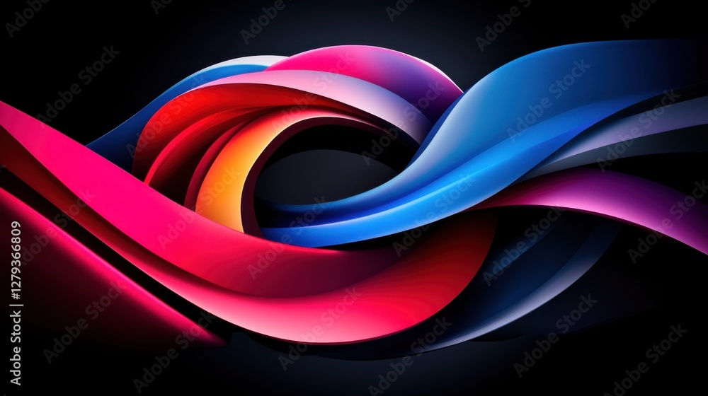 Poster abstract scarlet and sapphire background with toruses in different sizes