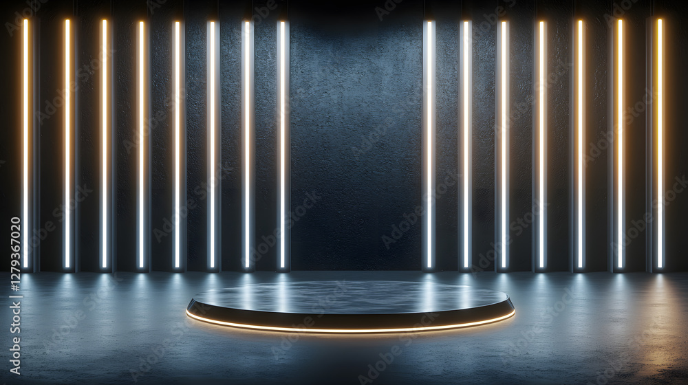 Poster dynamic stage lighting setup modern venue event space minimalistic design wide angle creative perfor