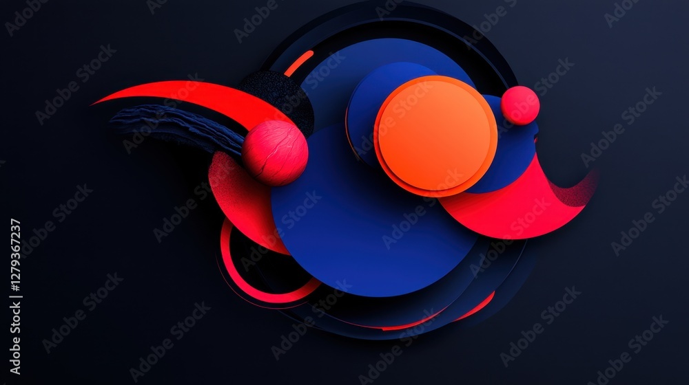 Poster abstract navy and coral background with circles in different sizes