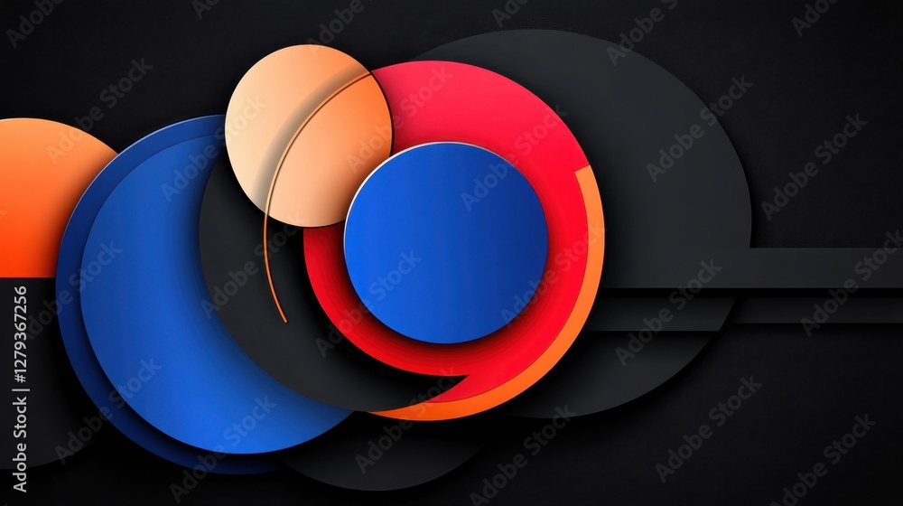 Poster abstract navy and coral background with circles in different sizes