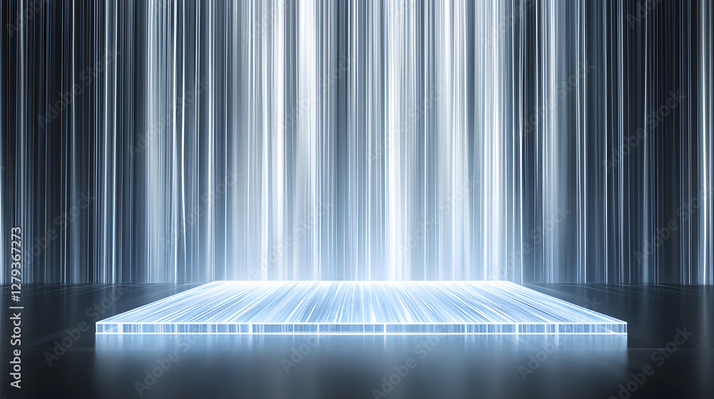 Poster illuminated platform creation futuristic studio visual art digital space low angle innovation concep