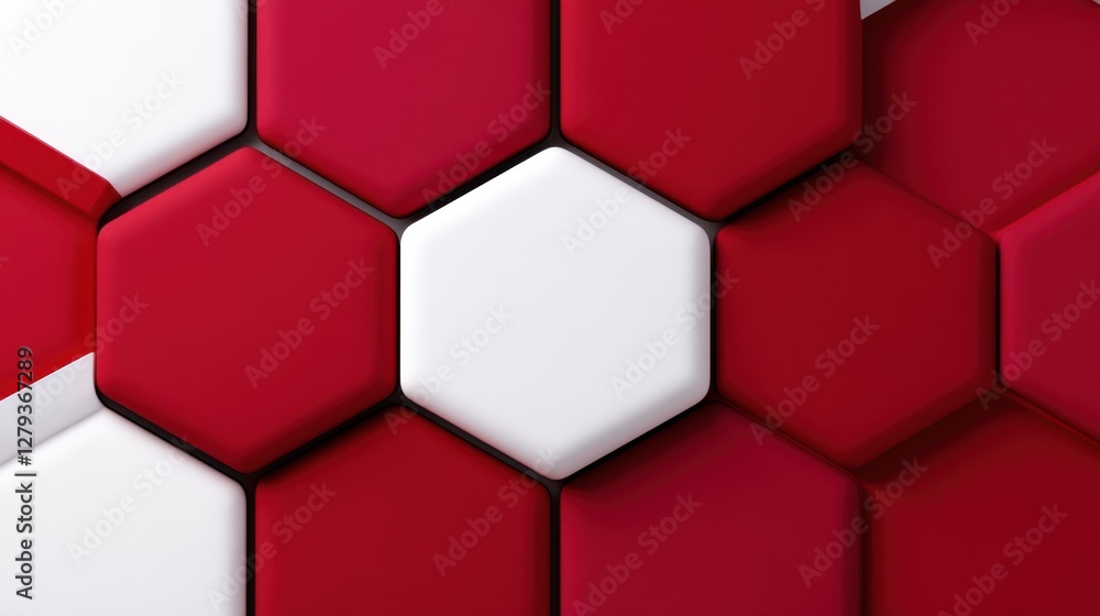 Poster abstract crimson and ivory background with hexagons in different sizes