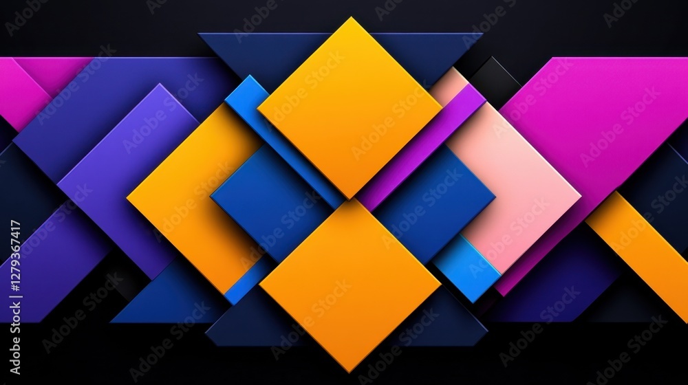 Poster a colorful abstract design made up of squares and triangles. the colors are bright and bold, creatin