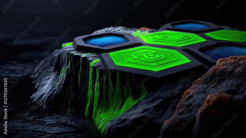 Poster abstract obsidian and jade background with hexagrams in different sizes