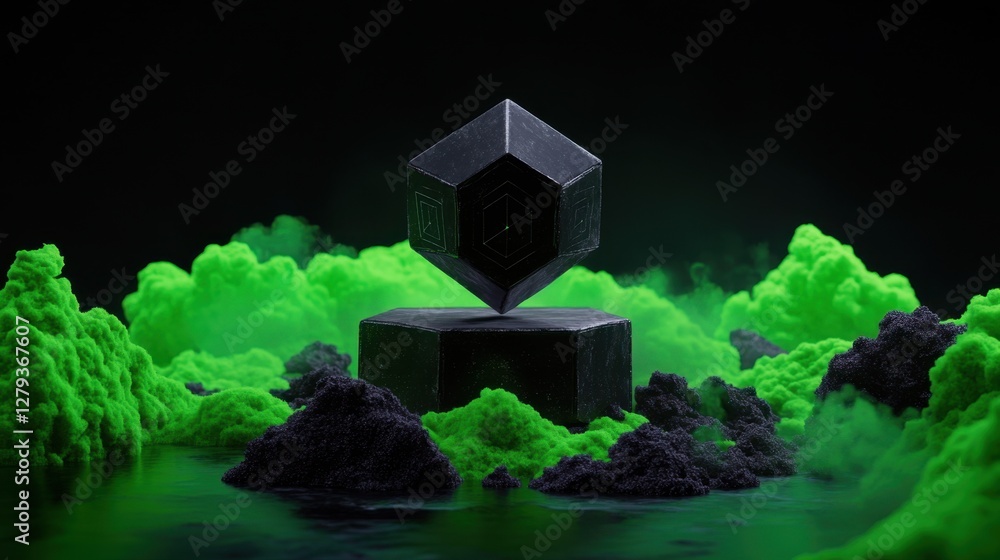 Poster abstract obsidian and jade background with hexagrams in different sizes